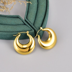Créoles Épaisses Acier Titane 316L Plaqué Or 18K Poli Miroir Haute Brillance Bijoux Minimalistes Forme C Pour Femmes