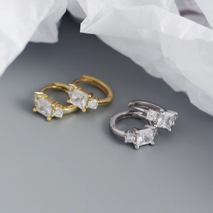 Minimalist S925 silver square zircon hoop earrings in gold and silver finishes