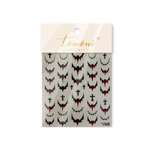 Gothic dark style metal nail art stickers featuring bats and crosses for Halloween design