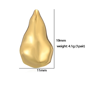 Gold irregular textured teardrop earrings measuring 19mm by 11mm in a minimalist style