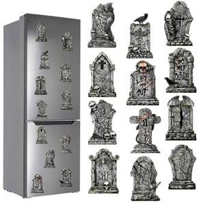 Halloween tombstone gnome magnets with spooky RIP engraving for fridge and garage doors