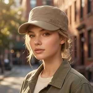 Casquette cadet kaki pour homme avec broderie SPIRIT portée par un mannequin en ville