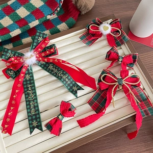 Mollette Per Capelli Di Natale Fiocco In Tessuto Plaid Renna Babbo Natale Pupazzo Di Neve Campanello Lega Nappa Bambini
