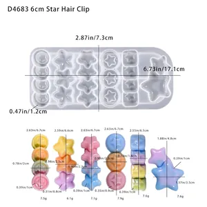 Detail view of star silicone mold and resin hair clip pieces with specific dimensions
