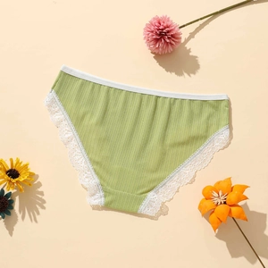 Detail of light green panty with vertical ribbed texture and white lace trimming