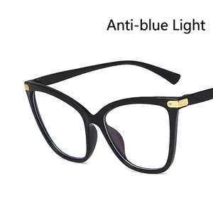 Classic black cat-eye anti-blue light glasses with stylish gold hinge accents