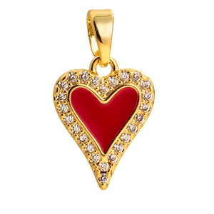 French vintage gold heart pendant necklace with red enamel and pavé zirconia detail