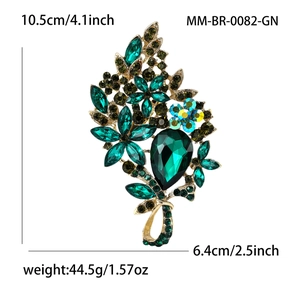 Exquisite large green crystal flower brooch with gold alloy and marquise stones