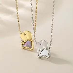 Cute Animal Pendant Necklace Stainless Steel Shell Mother Of Artificial Pearl Inlaid Rhinestone Sweet Elegant Jewelry Gift For Women