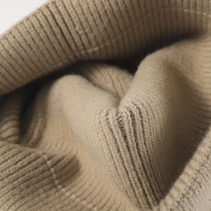 Thick jacquard knit beanie for women in khaki, featuring warm ribbed texture and soft finish