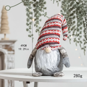 Detailed size view of a 49cm 280g Christmas Rudolph gnome doll with knitted hat