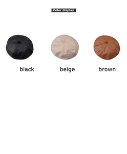 Detailed color display of PU leather berets in black, beige, and brown for winter