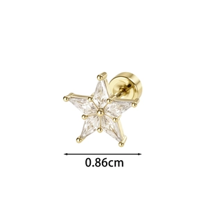 Star-shaped gold stud earring with kite-cut cubic zirconia and 0.86cm size measurement