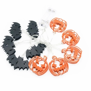 LED Halloween string lights featuring black bats and orange pumpkin shapes with battery box