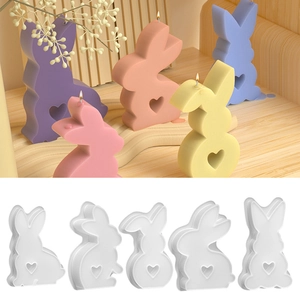 Easter Bunny Rabbit Silicone Mold DIY Heart Hollow Aromatherapy Candle Gypsum Resin Craft Tool White