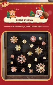 Blue and white snowflake window stickers applied to glass for Christmas festive decoration