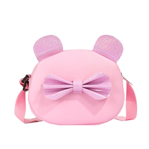 Pink glitter cat ear crossbody bag for kids with sparkling bow and adjustable strap