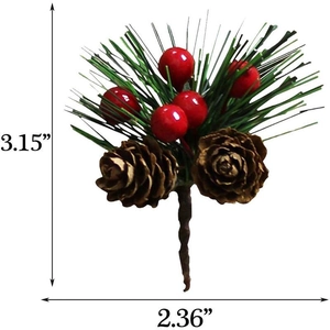 Christmas decoration pick with pine cone, red berries and pine needles 3.15x2.36 inch