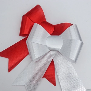 Red and silver PVC Christmas bows with brushed texture for festive party decorations