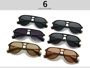 Top view of retro pilot sunglasses showcasing six different frame and lens colors