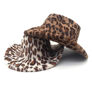 Lot de chapeaux de cowboy pour femme à motif léopard en fausse fourrure bicolore