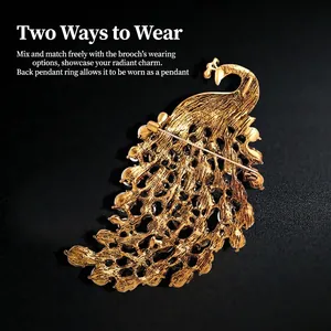 Colorful peacock brooch pendant showing back structure with dual-purpose pin and hook