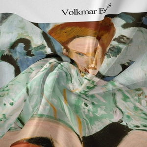 Detail of artistic oil painting print tapestry with silk gloss and Volkmar Essers text