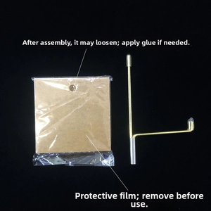 L-shaped gold metal display stand with square base and protective film for crystal minerals
