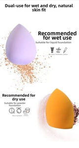 Dual-use makeup sponges showing dry and wet application for foundation and blush powder