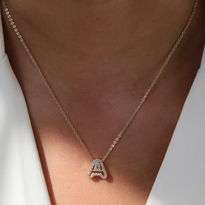 Golden brass 18k gold plated letter A pendant necklace with pavé zircon stones