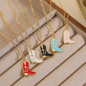 Cowboy Boot Pendant Necklace Copper Enamel Colorful Drip Oil Western Style Gold Plated Star Fashion Jewelry For Women