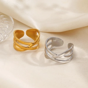 Fashion 18K gold plated minimalist multilayer stainless steel open rings for women