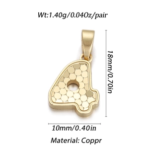 Detailed view of golden number 4 pendant with honeycomb texture and size specifications