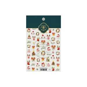 Christmas watercolor nail stickers featuring snowman reindeer and tree on white background