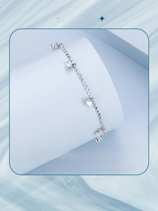 Close-up of sparkling zircon beads on a silver-plated S925 sterling silver chain bracelet