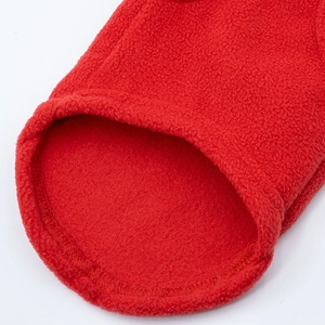 Detail view of the high-quality red polar fleece fabric and durable stitched seams
