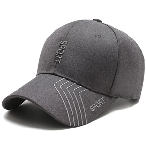 Dark grey sport baseball cap with 3D embroidery and twill texture on white background