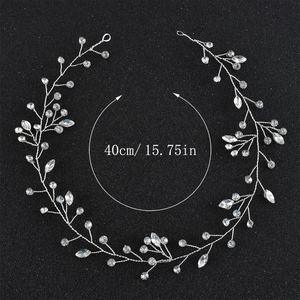 Detail showing 40cm silver bridal headband with marquise rhinestones and vine design