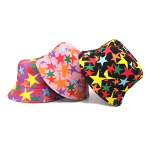 Chapeau Bob Imprimé Étoiles Colorées Coton Réversible Protection Solaire Extérieur Mode Été Hommes Femmes