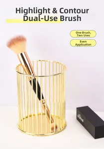 Pinceau de maquillage double embout pour illuminateur et contouring sur support