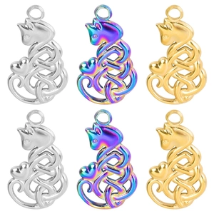 Stainless Steel Cat Heart Celtic Knot Pendant Necklace For Women Vintage Hollow Iridescent Gold Silver Plated Jewelry