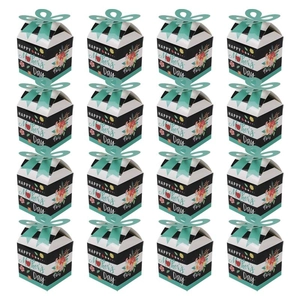Set di 16 scatole regalo per la festa della mamma con strisce nere e fiocchi 3D