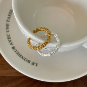 Irregular textured 925 sterling silver C-shape rings in gold and silver finish