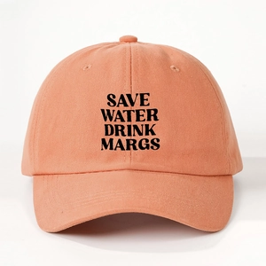 Pink SAVE WATER DRINK MARGS baseball cap with adjustable strap and curved brim