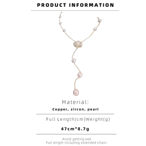 Spécifications du collier fleur en perles et zircon avec longueur de chaîne 47cm et poids