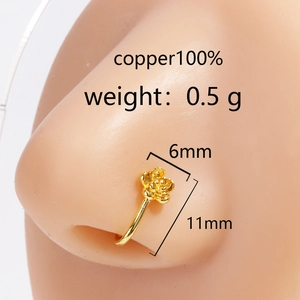 Faux piercing nez en cuivre doré en forme de rose avec zircone pour femmes