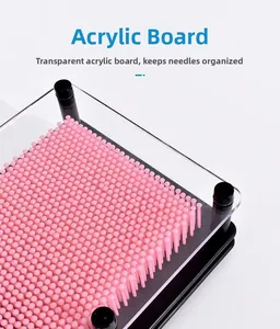 Close-up of pink 3D pin art toy with transparent acrylic plate and black frame
