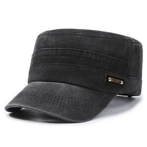 Faded charcoal wash cotton cadet army cap with sport metal plate and parallel stitching