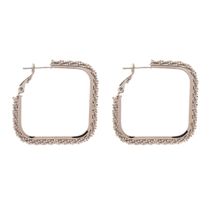 Minimalist silver square geometric hoop earrings with pavé crystals for women