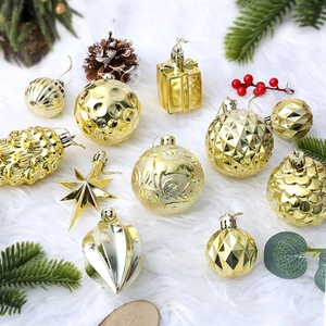 Christmas Tree Ornaments Electroplated Plastic Baubles Stars And Pinecones Hanging Holiday Party Decorations